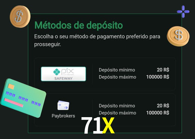 O cassino 71X oferece uma grande variedade de métodos de pagamento